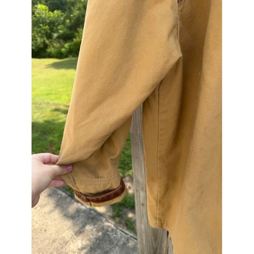 Vintage Tommy Hilfiger Canvas Barn Chore Jacket Tan Leather Yoke Corduroy Plaid - Picture 10 of 16